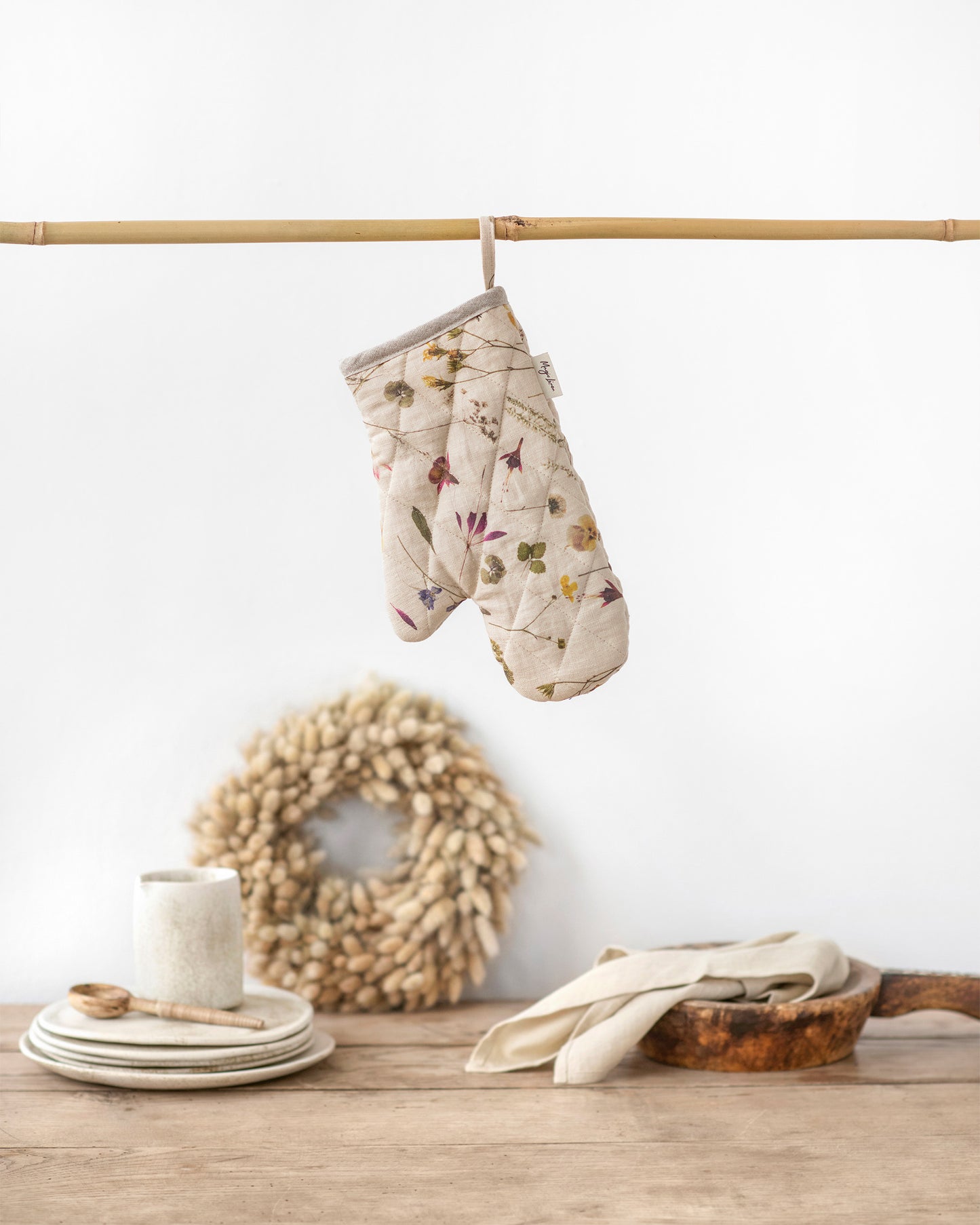 Linen oven mitt (1 pcs) in Botanical print - MagicLinen