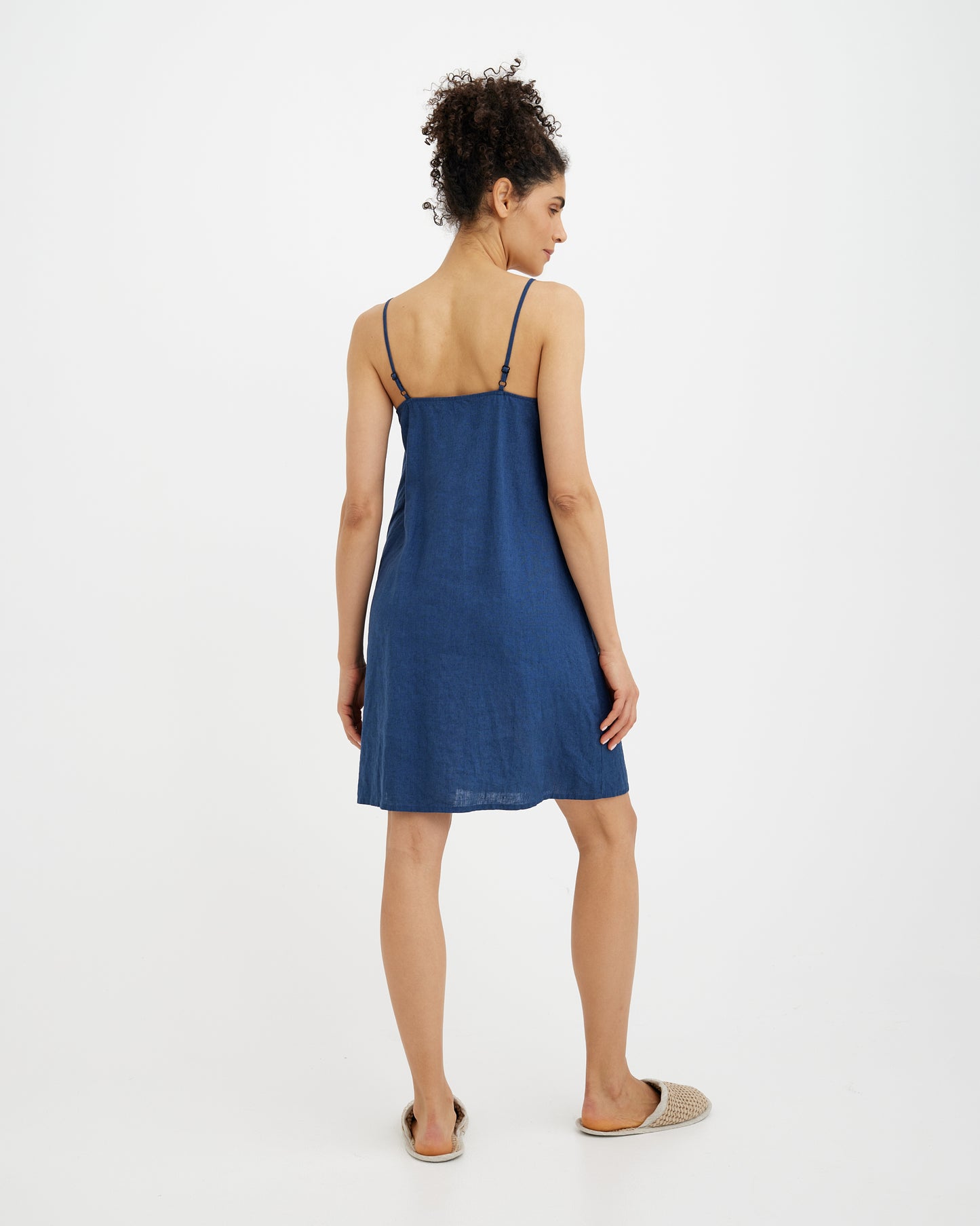 Linen pajama dress HARBOUR in Deep navy blue