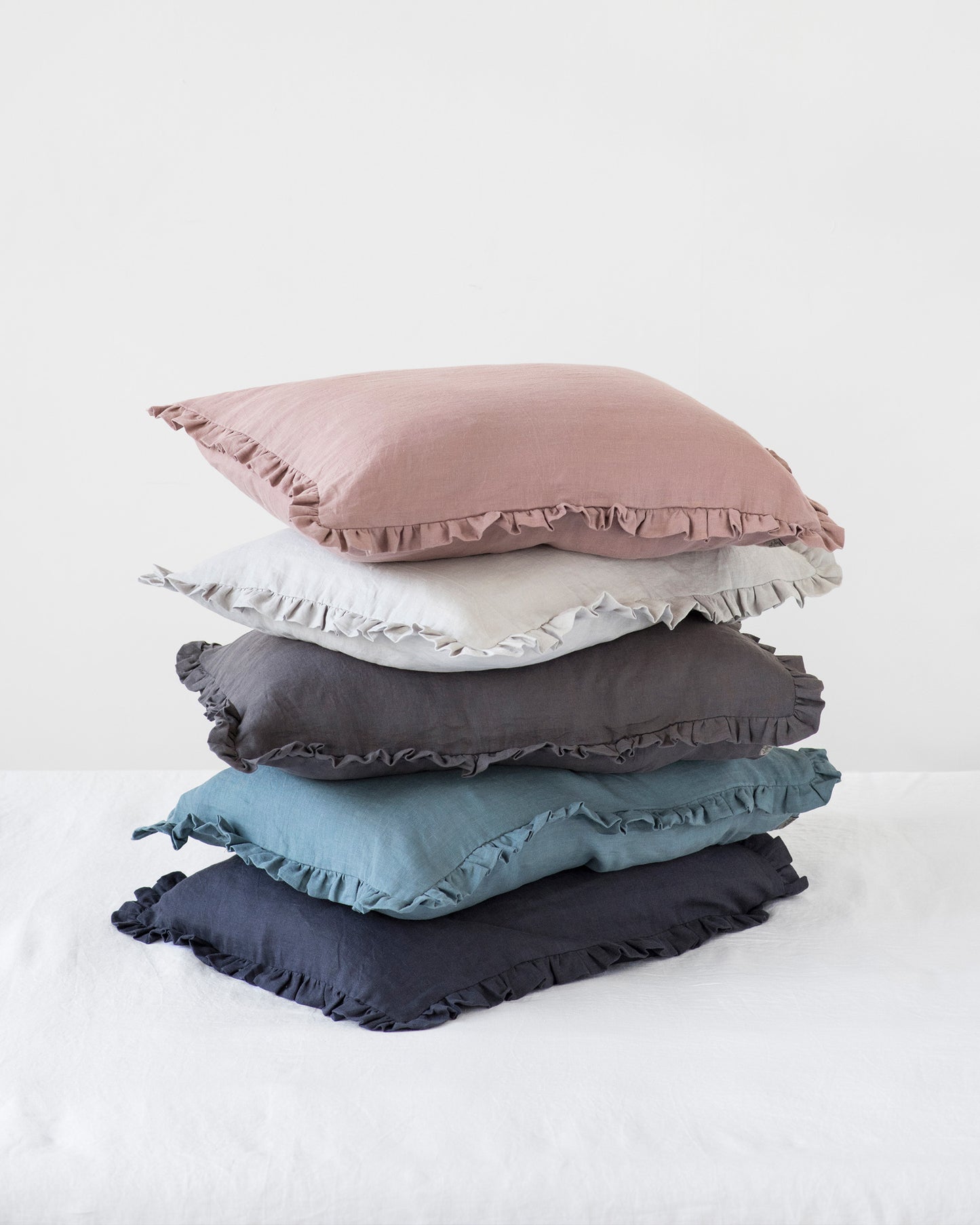Ruffle trim linen pillowcase in Olive green | MagicLinen