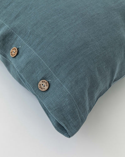 Linen pillowcase with buttons in Gray blue - MagicLinen