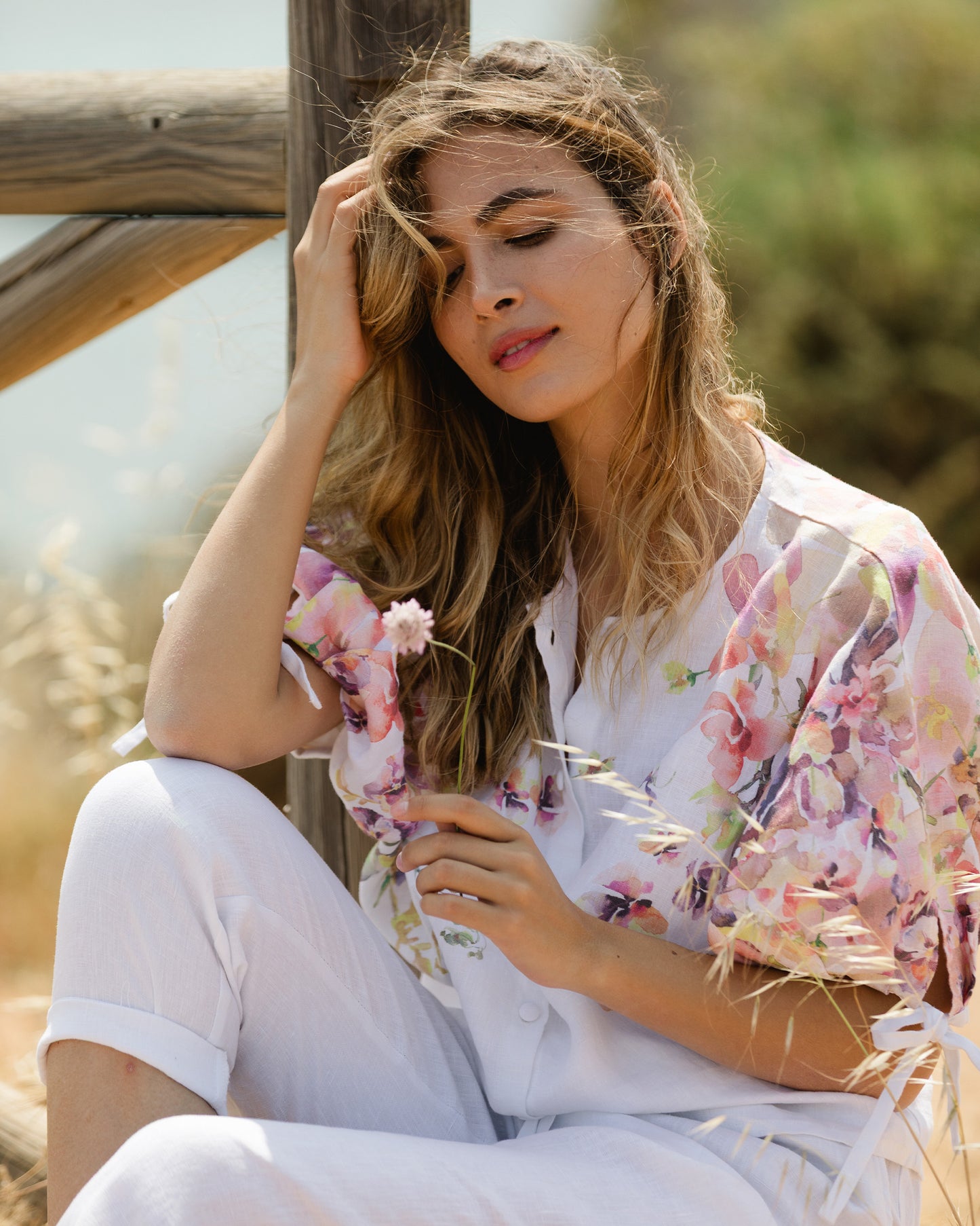 Linen Puff Sleeve Top GAYA in Blushing violet | MagicLinen