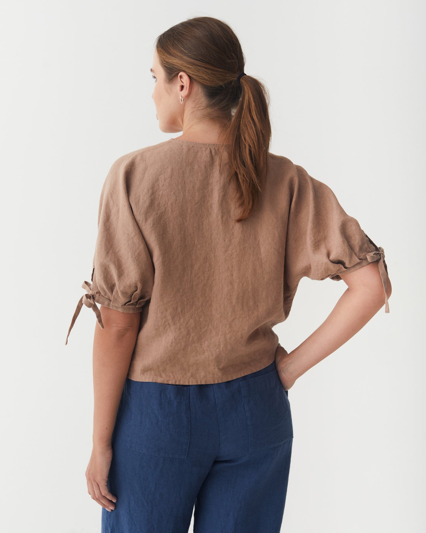 Linen Puff Sleeve Top GAYA in Pastel brown | MagicLinen