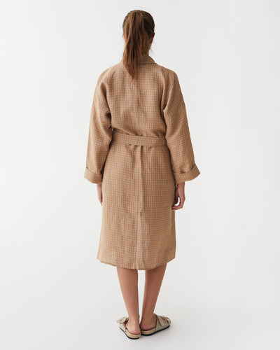 Linen robe in Windowpane | MagicLinen