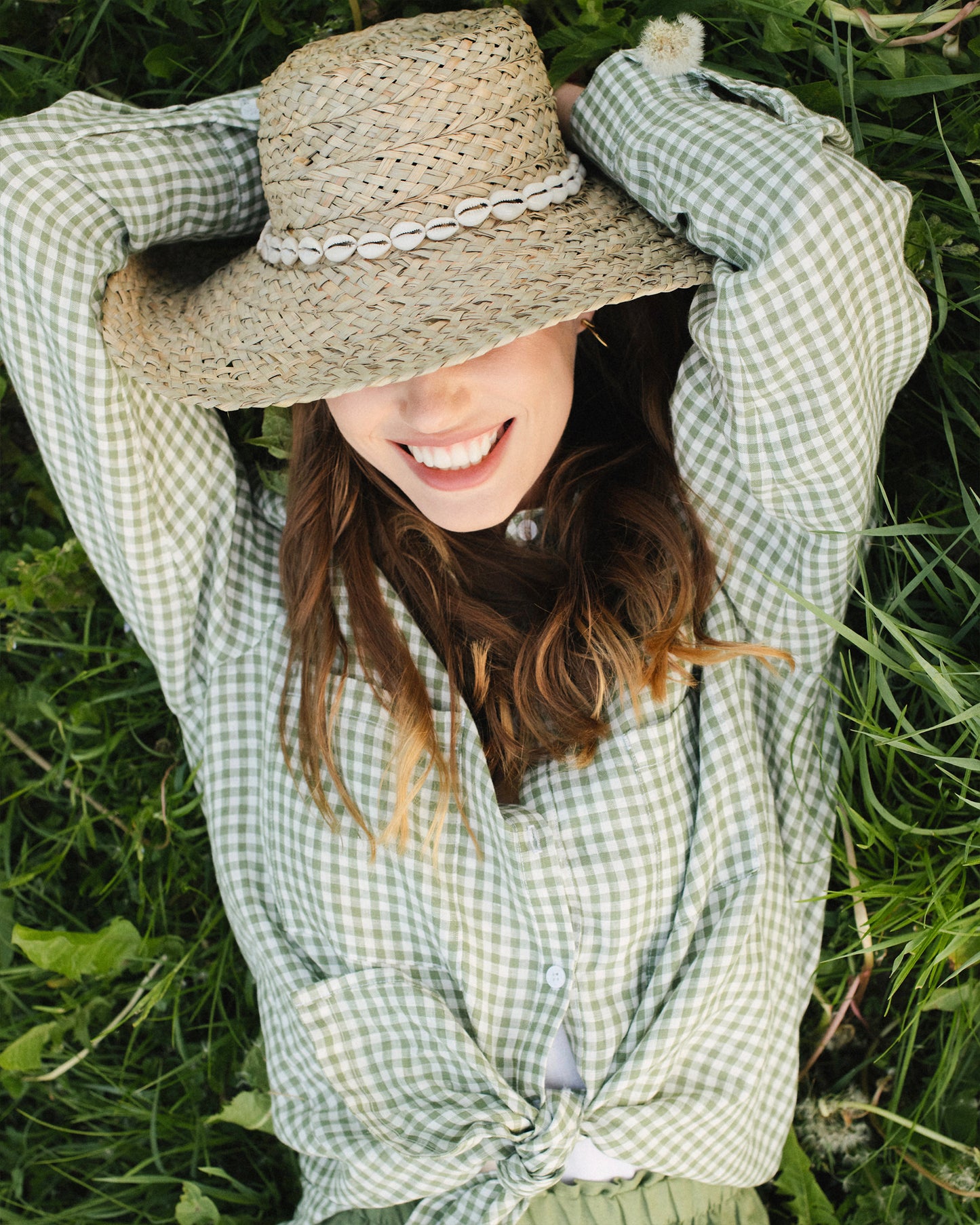 Long-sleeved linen shirt CALPE in Forest green gingham - MagicLinen