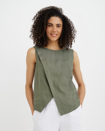 MagicLinen Mist green Linen Sleeveless Top HOUSTON, 100% European flax linen 160 gsm plain weave modelBoxOn