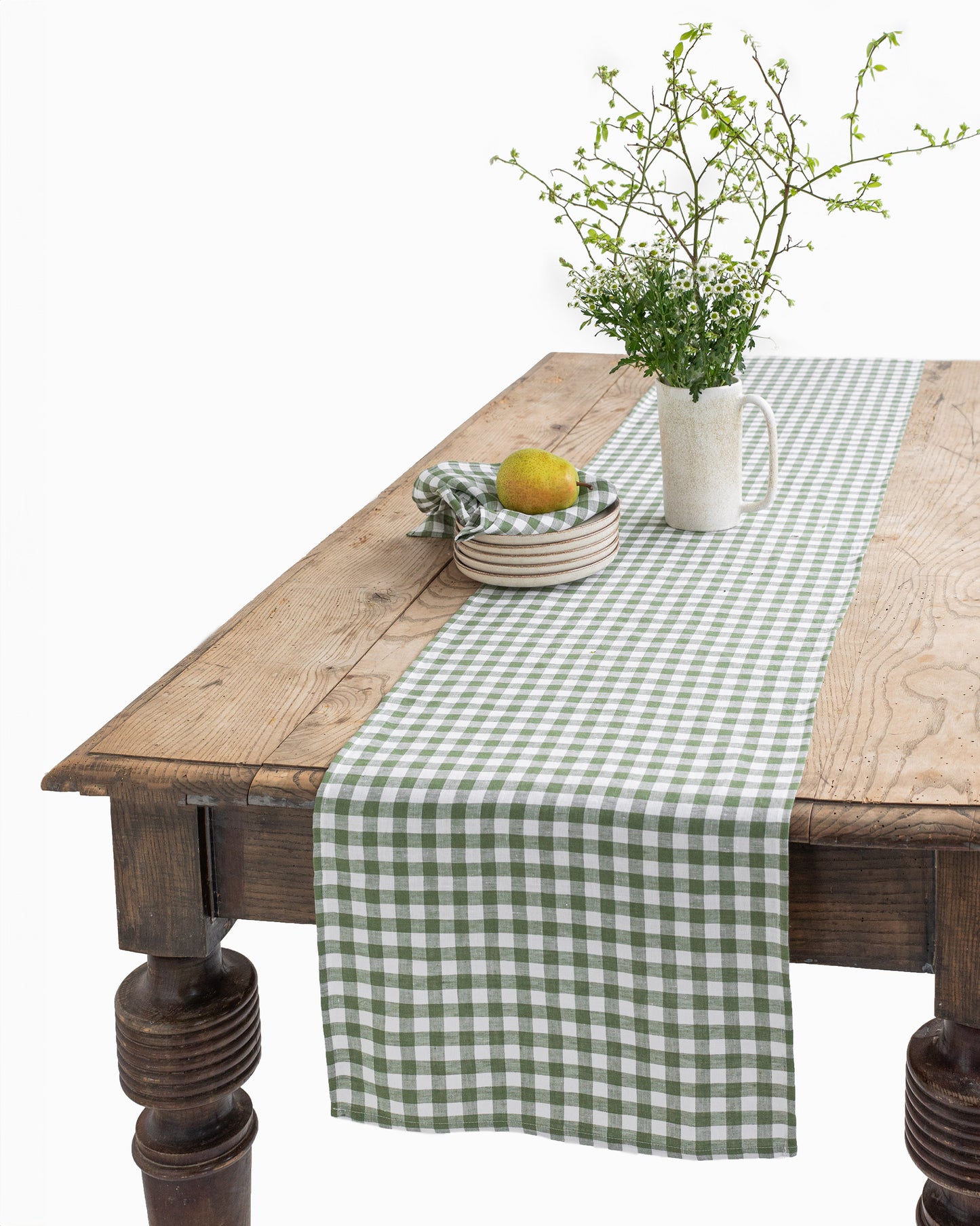 Linen table runner in Forest green gingham - MagicLinen