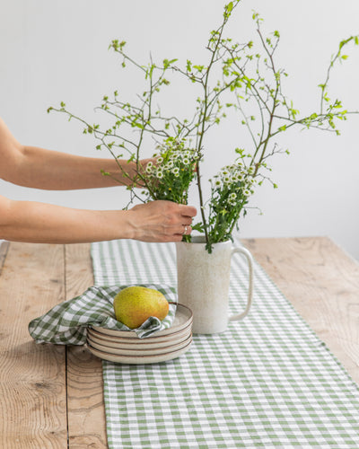 Linen table runner in Forest green gingham - MagicLinen