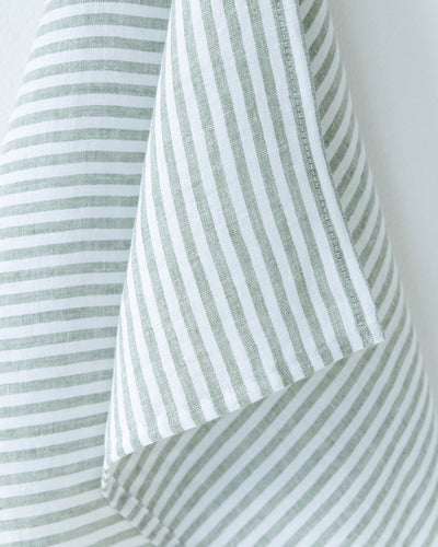 Linen tea towel in Striped in Forest Green | MagicLinen
