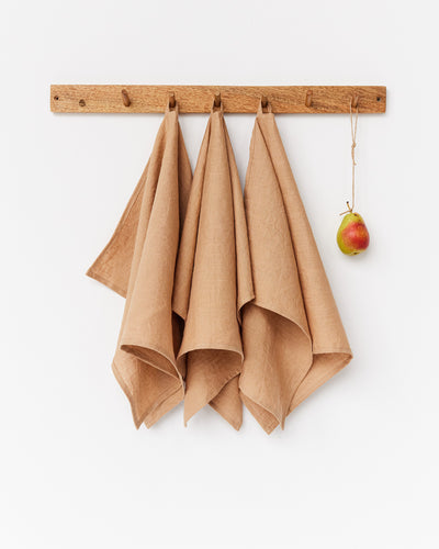 Linen tea towel set of 3 in Caramel