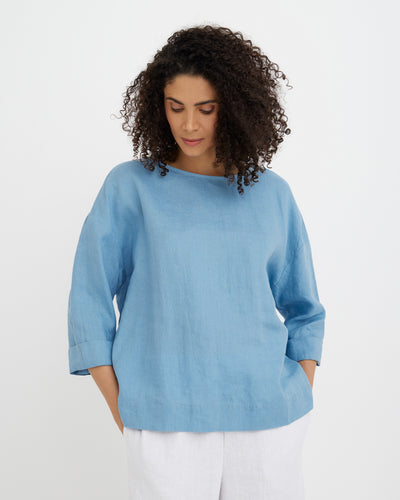 MagicLinen soft blue Linen Top AMSTERDAM, 100% European flax linen modelBoxOn