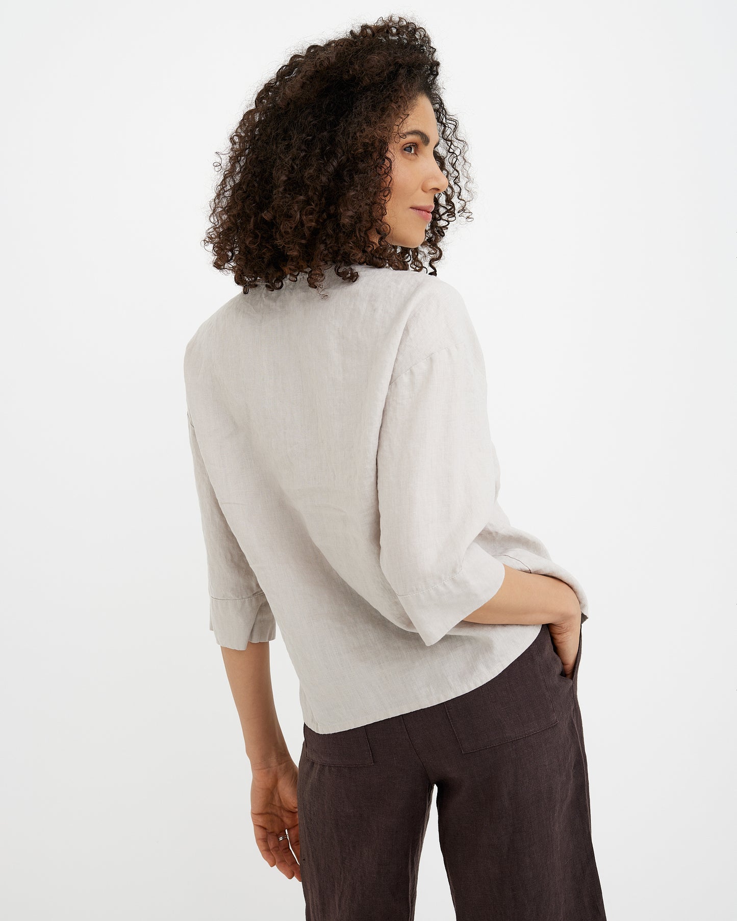 MagicLinen Natural Flax linen blouse styled with linen trousers