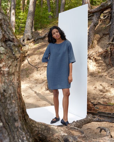 Linen tunic dress LASTRES in Deep navy blue | MagicLinen