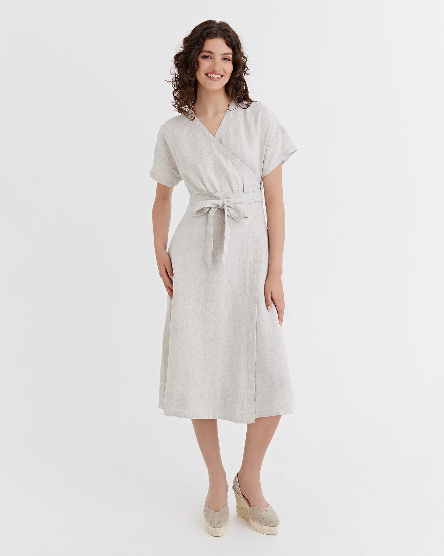 Linen wrap dress PEHOE in Natural Melange | MagicLinen