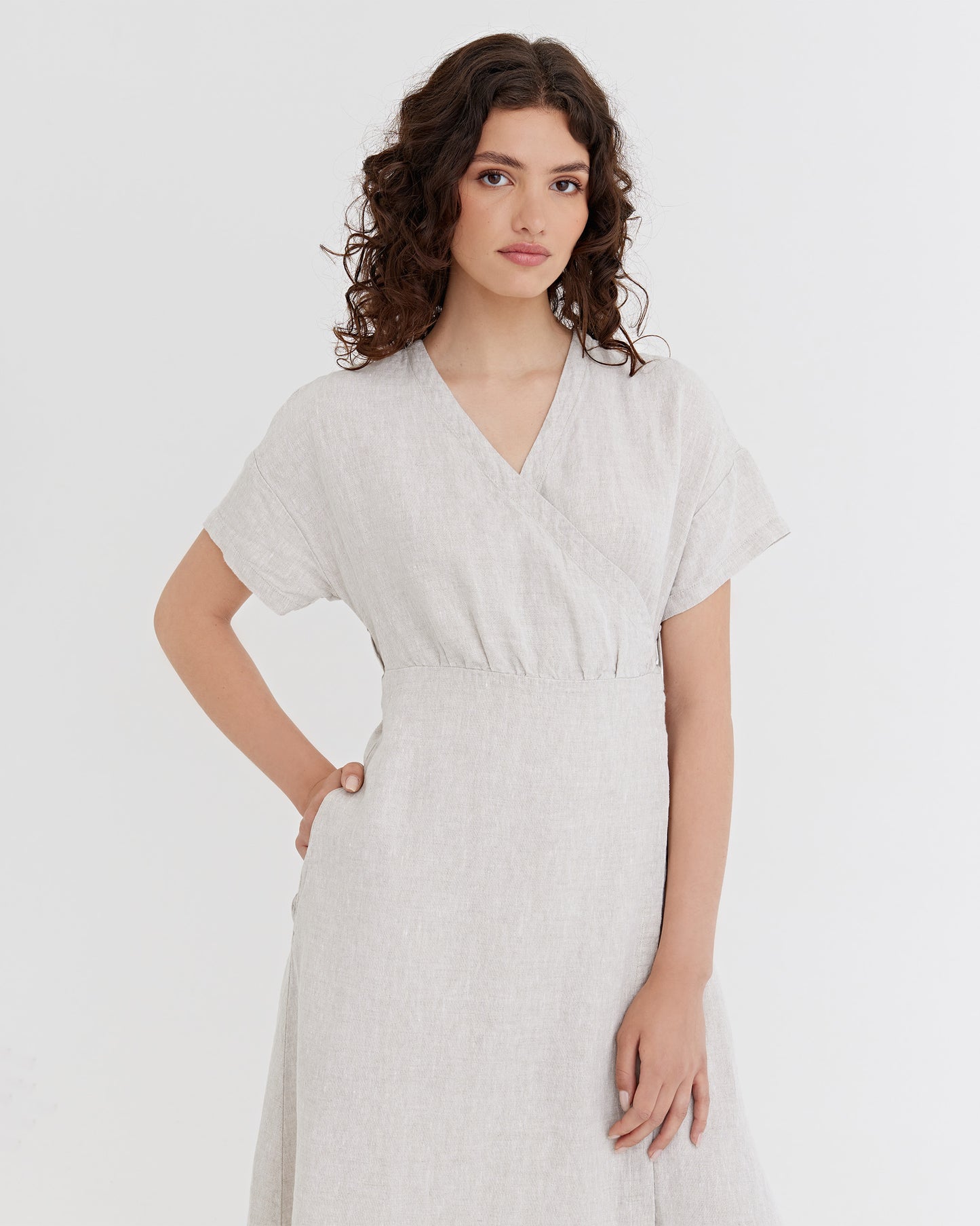 Linen wrap dress PEHOE in Natural Melange | MagicLinen