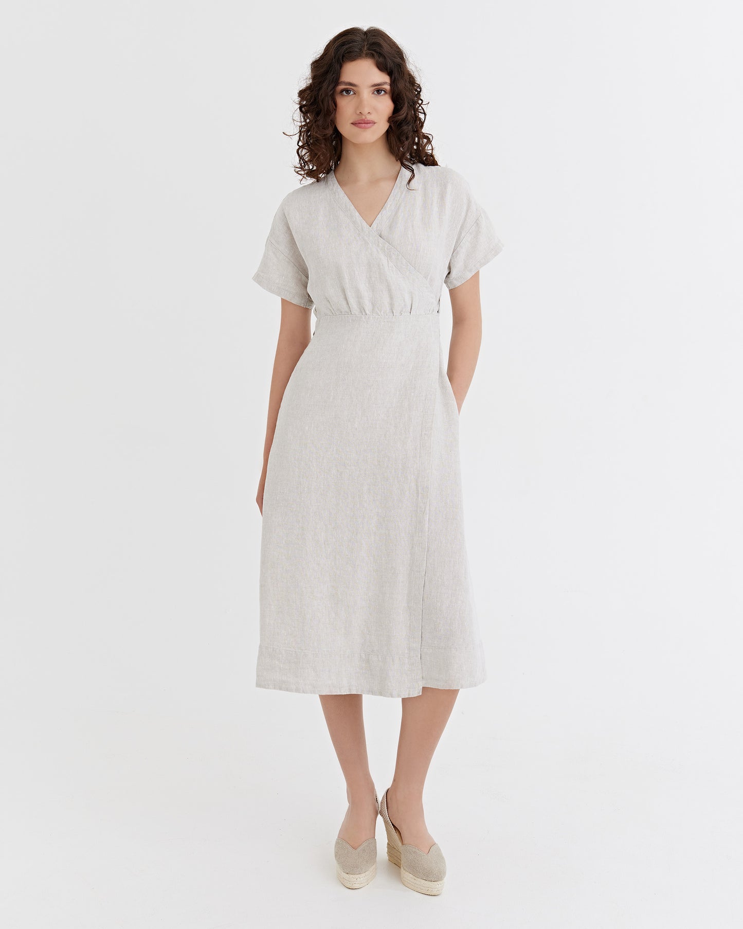 Linen wrap dress PEHOE in Natural Melange | MagicLinen