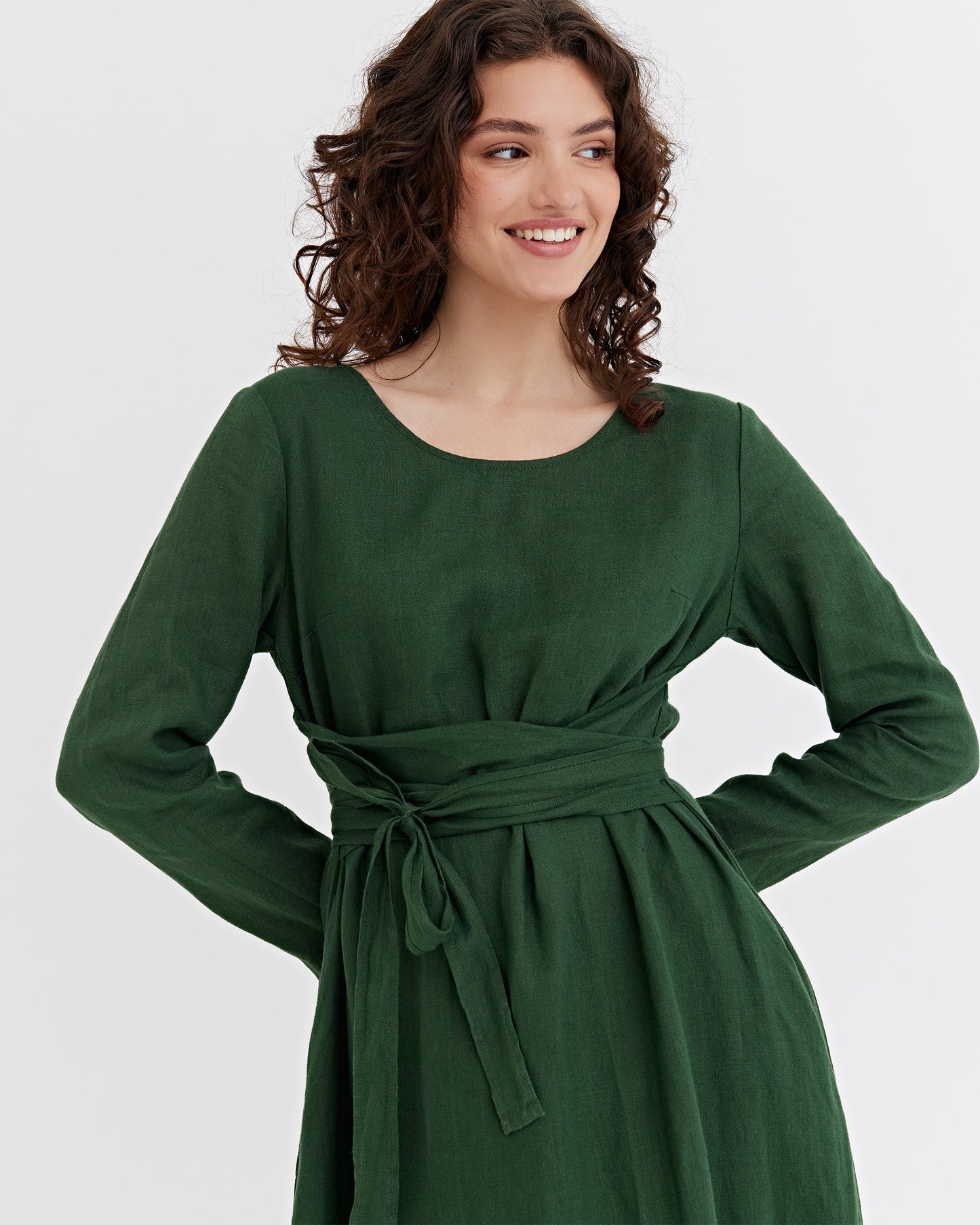 Long linen dress GRENADA in Deep green | MagicLinen