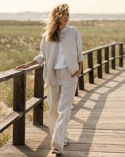 Long-Sleeve Linen Shirt ISLAY in Natural melange | MagicLinen