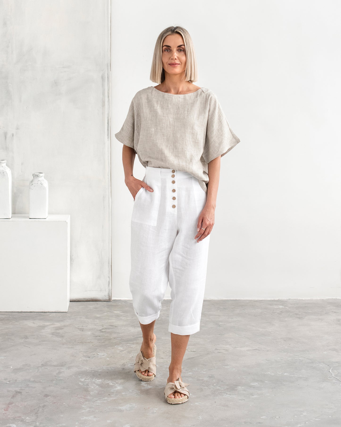 Loose-fit Linen Top Midway in Natural melange | MagicLinen
