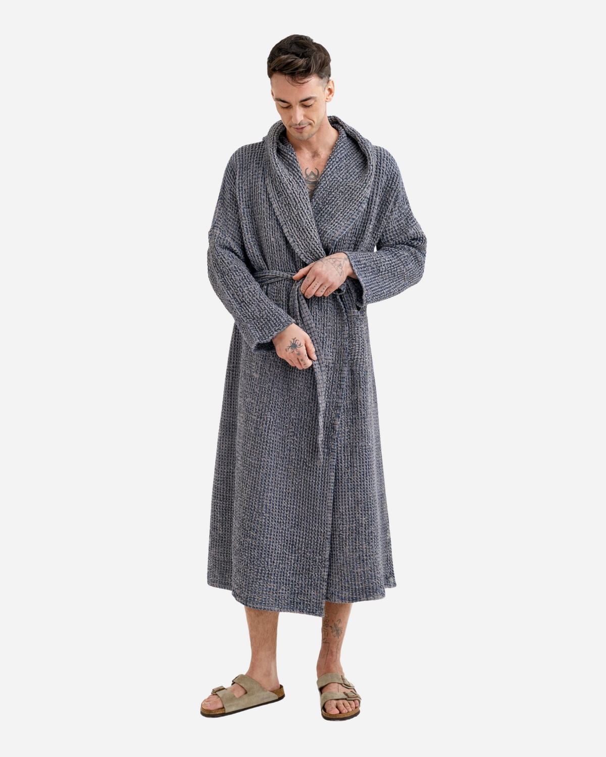 Men's waffle linen robe in Midnight Bronze
