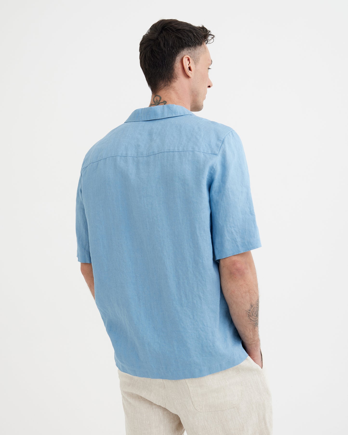 Men's Short Sleeve Linen Shirt KEY WEST in Soft blue