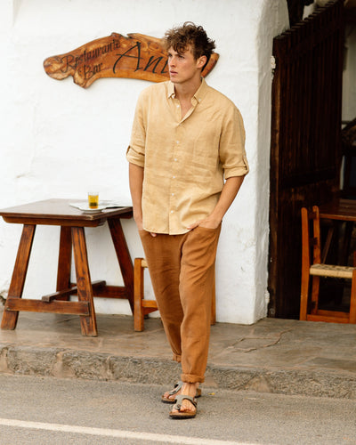 Men's linen shirt CORONADO in sandy beige - MagicLinen
