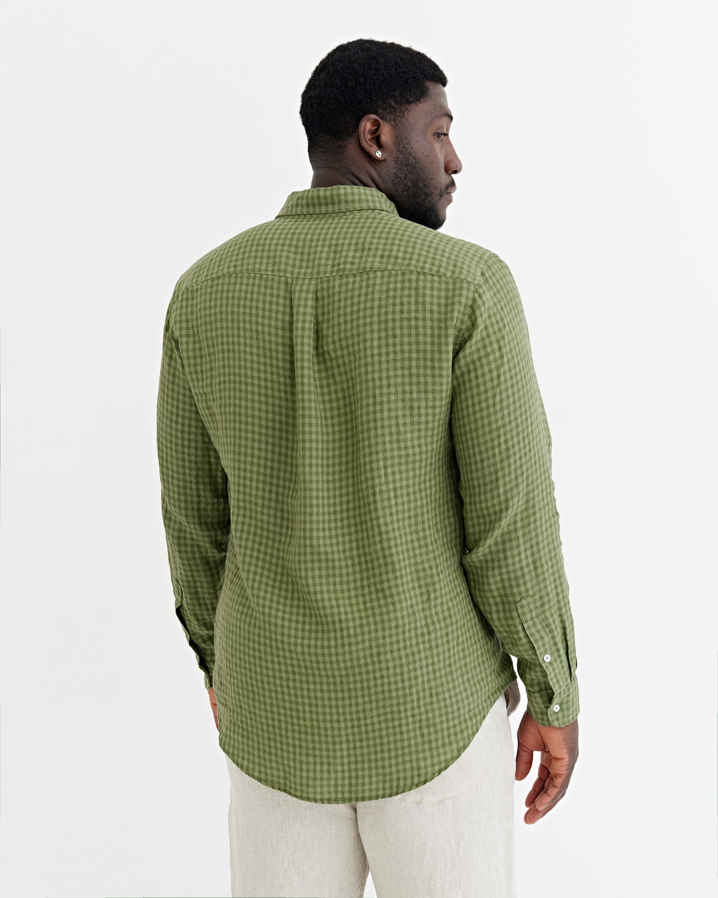 Men's linen shirt PERUGIA in Mono green gingham | MagicLinen