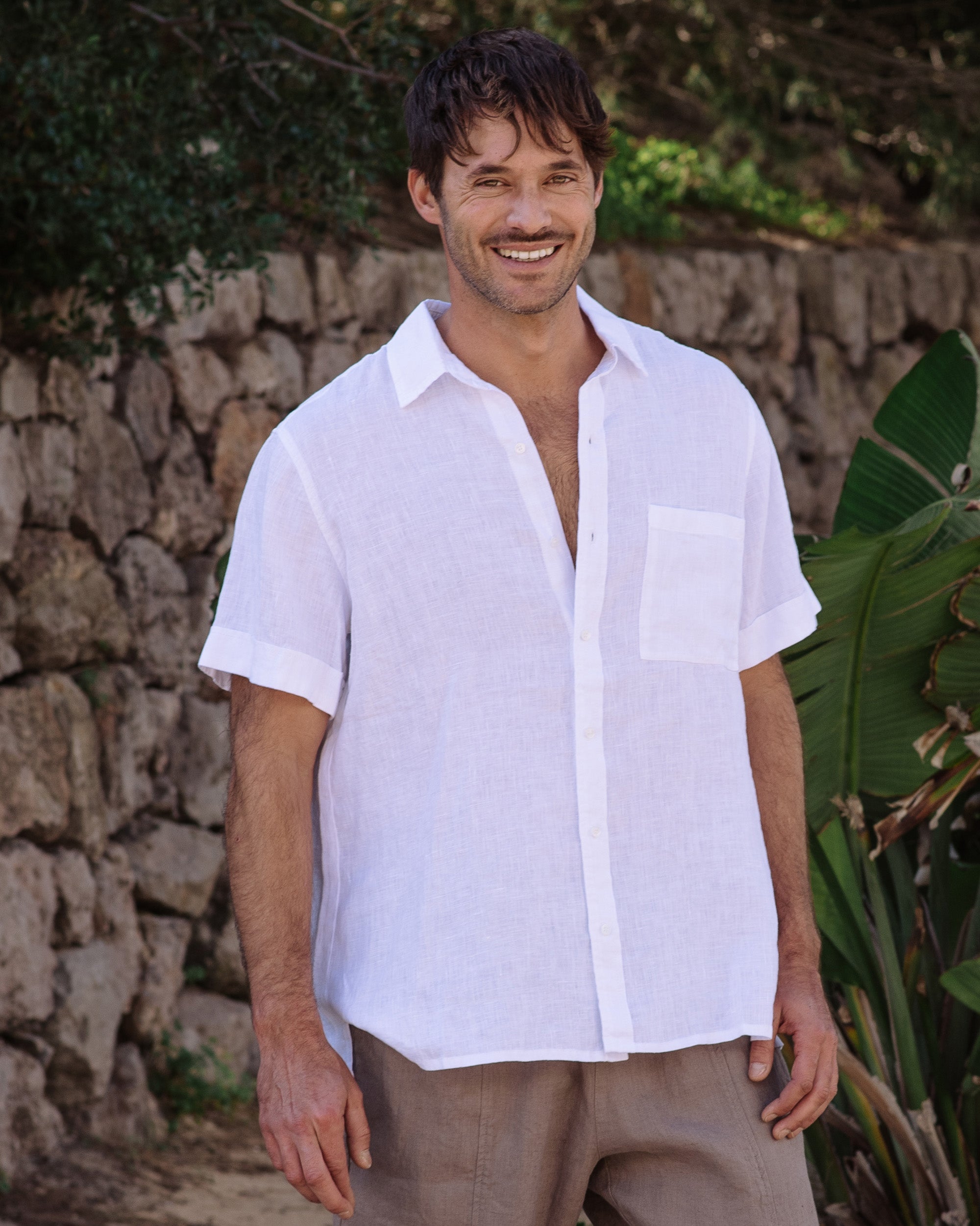 Men's short sleeves linen shirt VERBIER in White