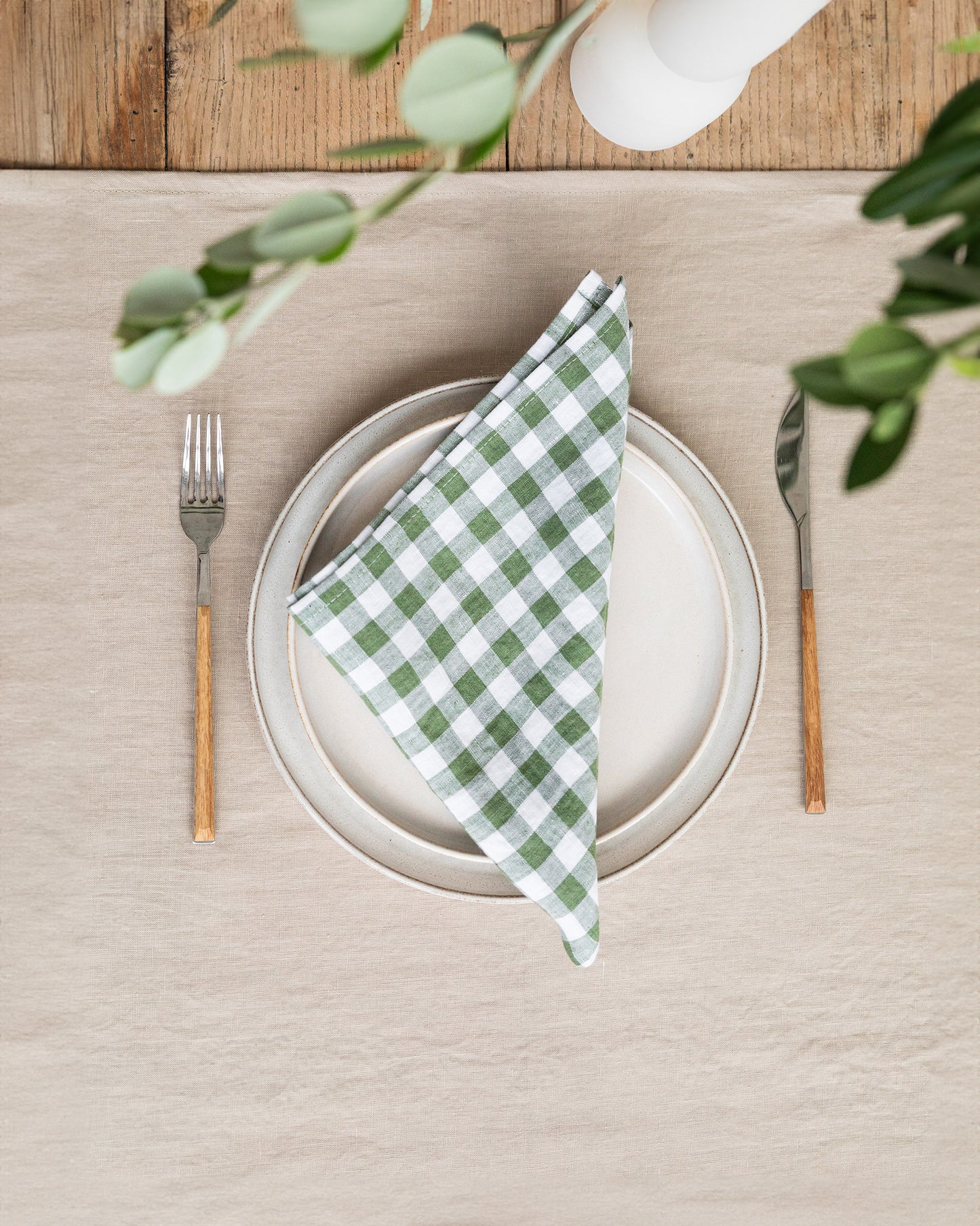 Forest green gingham linen napkin set of 2 - MagicLinen