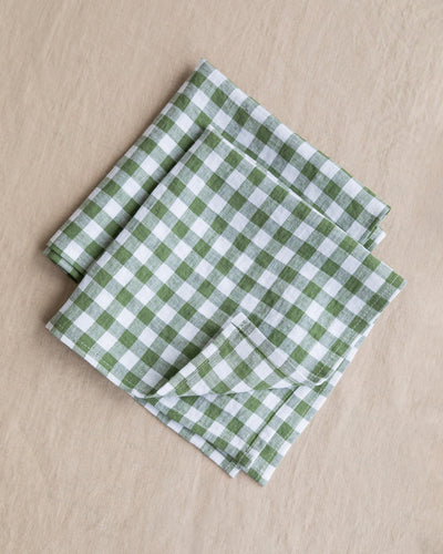 Forest green gingham linen napkin set of 2 - MagicLinen