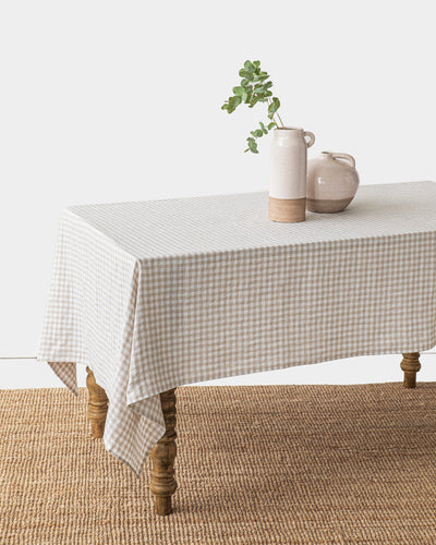 Tischdecke aus natürlichem Gingham-Leinen