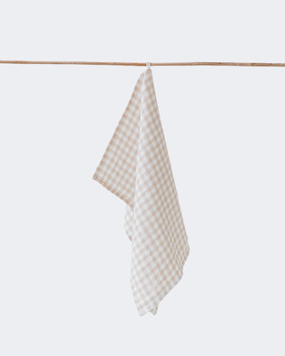 Linen tea towel in Natural gingham - MagicLinen