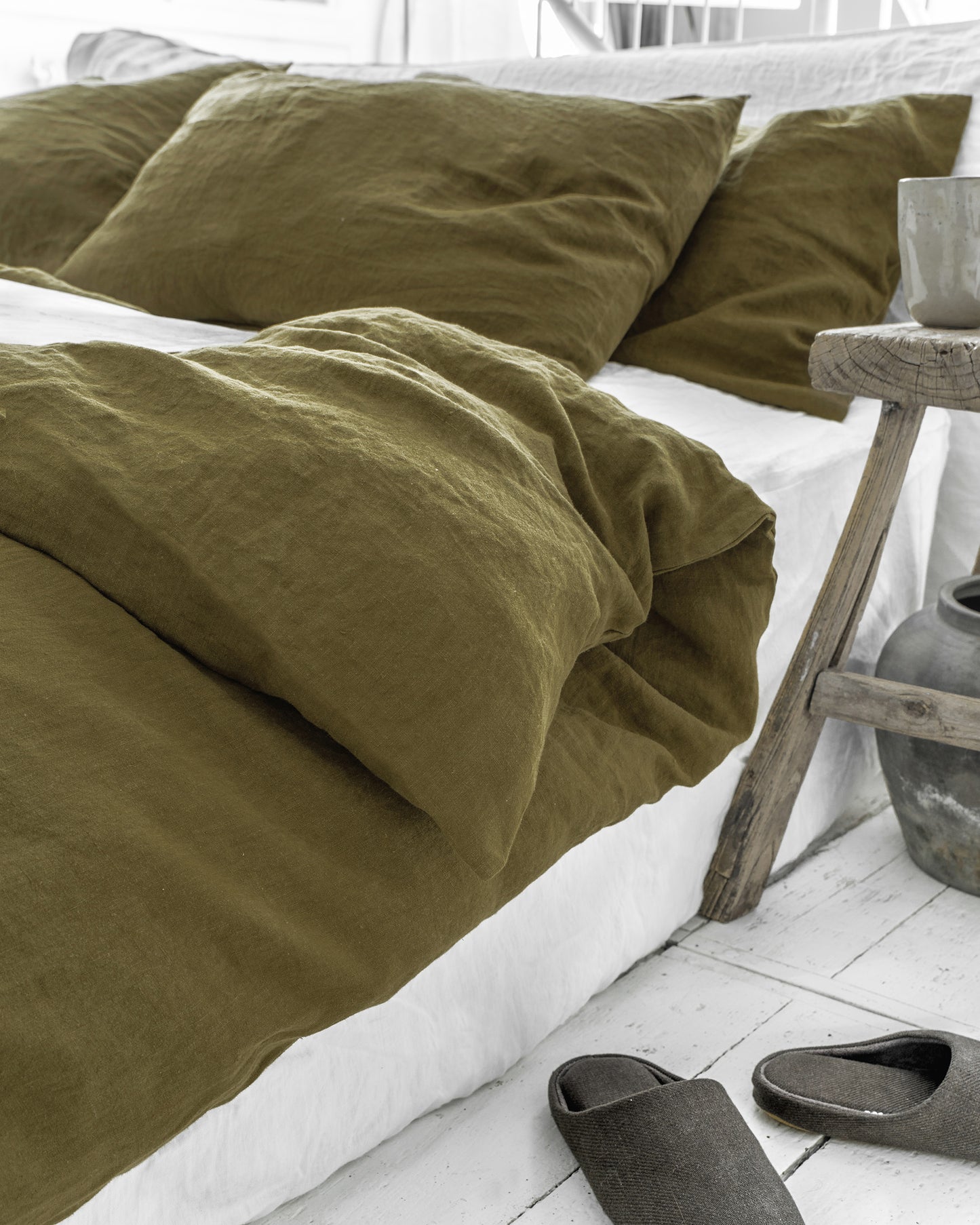 Olive Green Linen Duvet Cover | MagicLinen
