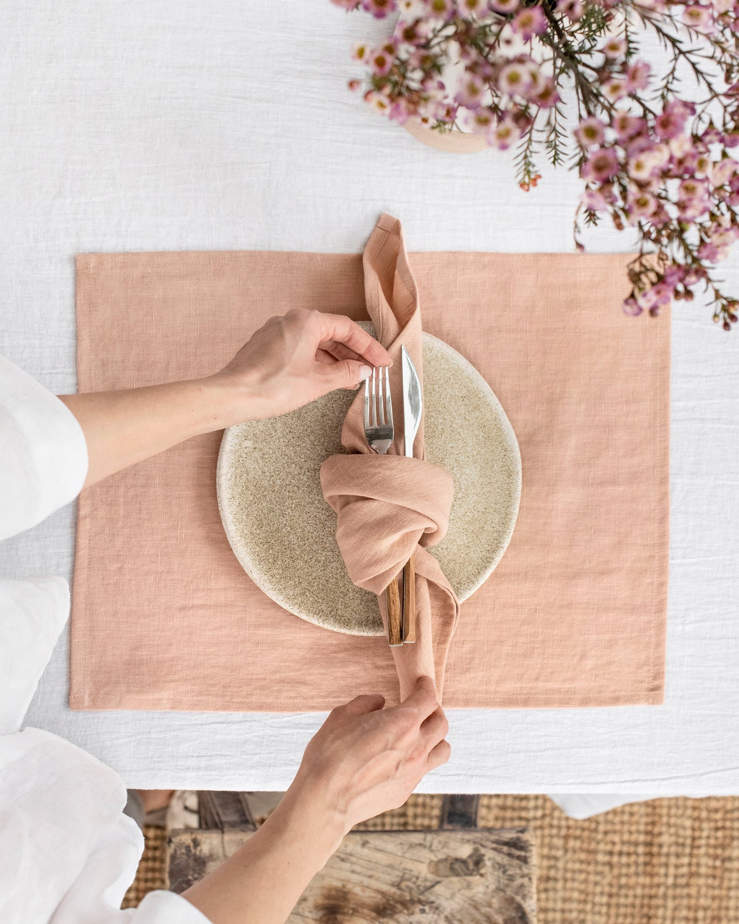 Peach linen placemat set of 2 - MagicLinen
