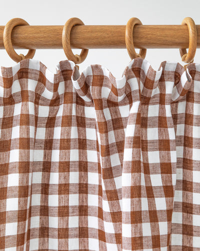 Pencil pleat linen curtain panel in Cinnamon gingham - MagicLinen