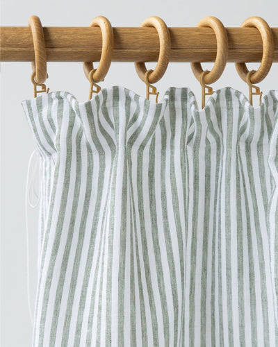 Pencil Pleat Linen Curtain Panel in Striped in Forest Green | Magiclinen