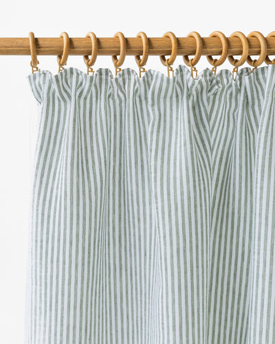 Pencil Pleat Linen Curtain Panel in Striped in Forest Green | Magiclinen
