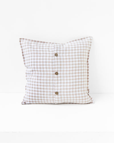 Deco Pillow Cover With Buttons in Natural gingham | MagicLinen
