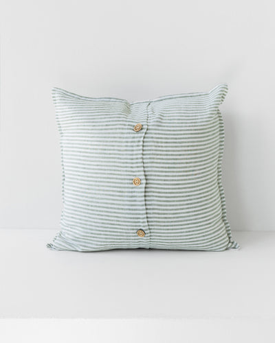 Deco Pillow Cover With Buttons in Striped in Forest Green | MagicLinen