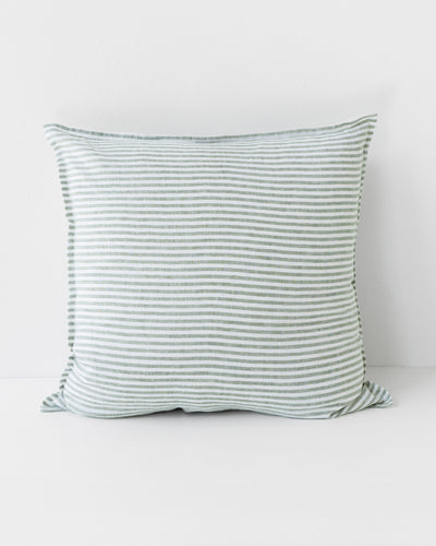 Deco Pillow Cover With Buttons in Striped in Forest Green | MagicLinen