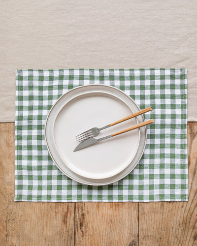 Forest green gingham linen placemat set of 2 - MaficLinen