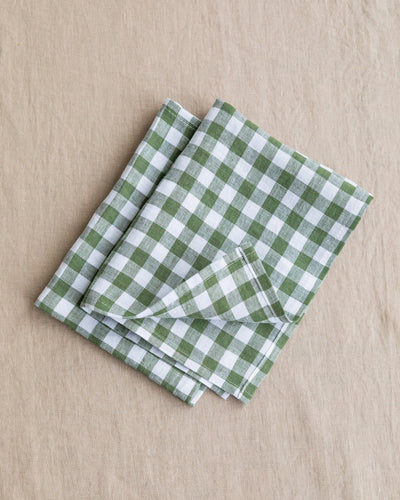 Forest green gingham linen placemat set of 2 - MaficLinen