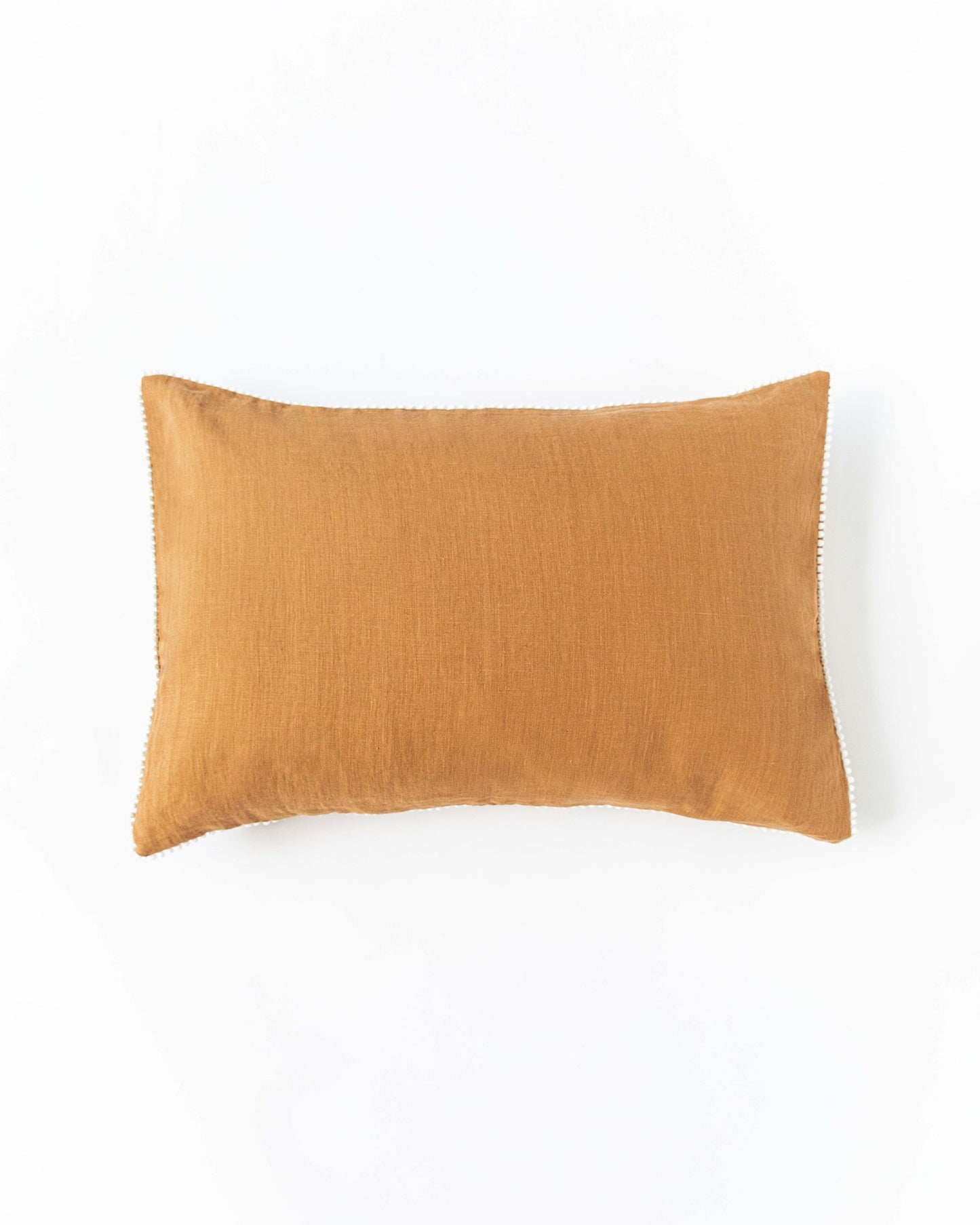 Pom pom trim linen pillowcase in Tan - MagicLinen