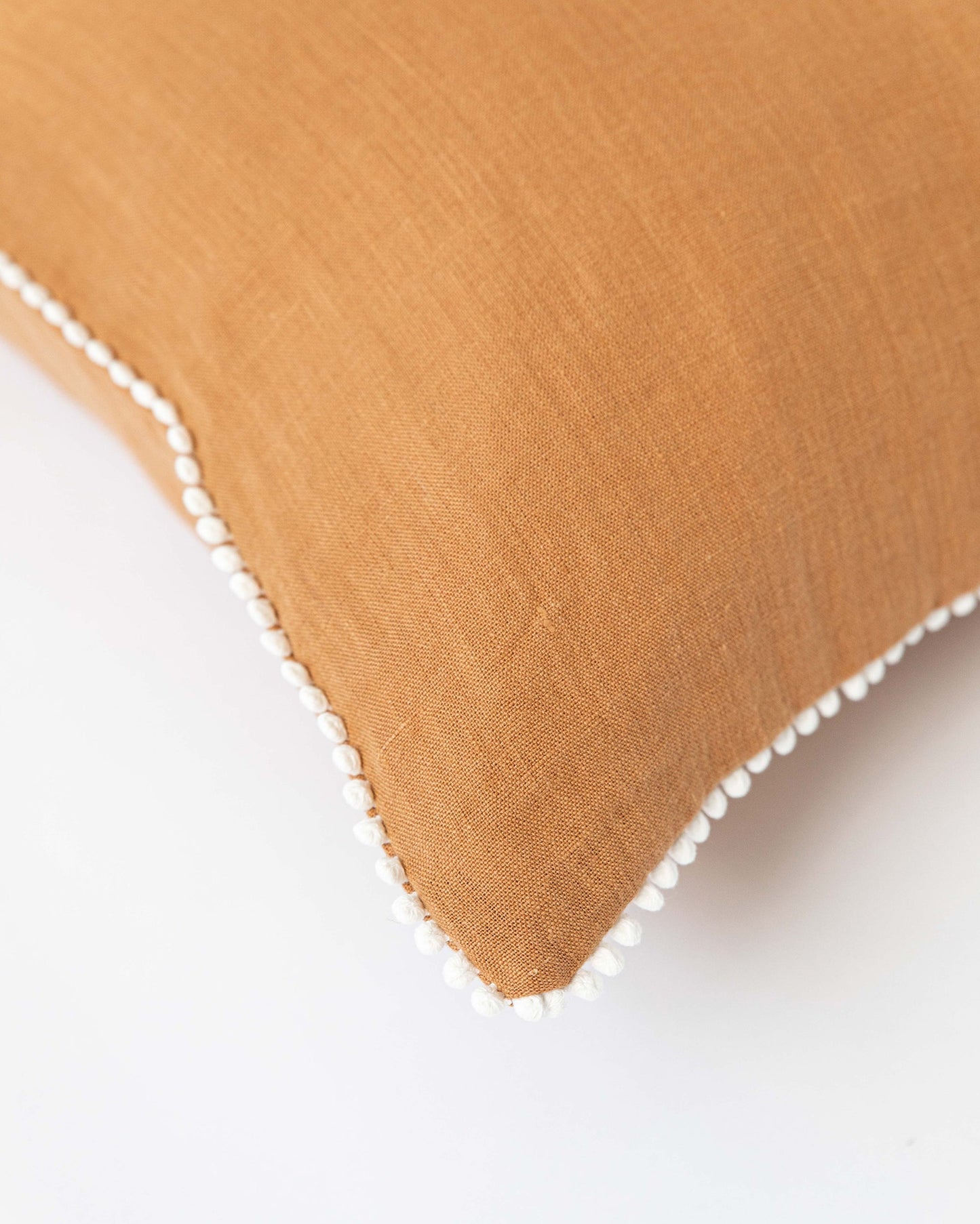 Pom pom trim linen pillowcase in Tan - MagicLinen