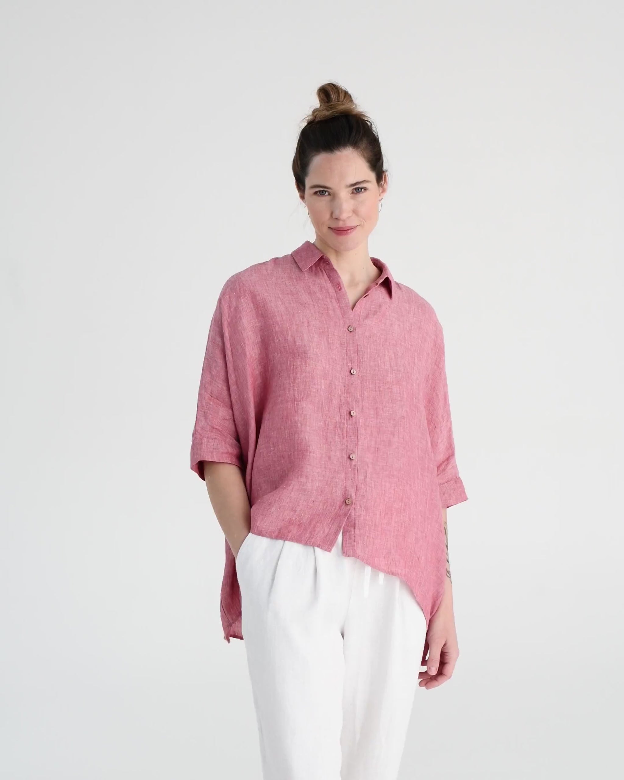 Lightweight linen shirt HANA in Cranberry - MagicLinen
