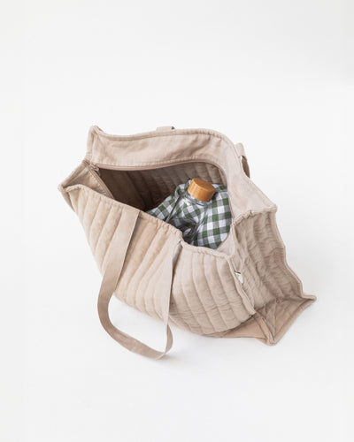 Linen quilted tote bag in Natural