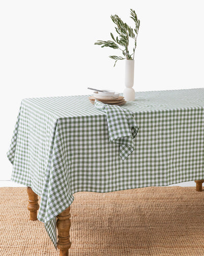 Forest green gingham linen tablecloth - MagicLinen