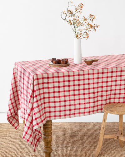 Red gingham linen tablecloth - MagicLinen