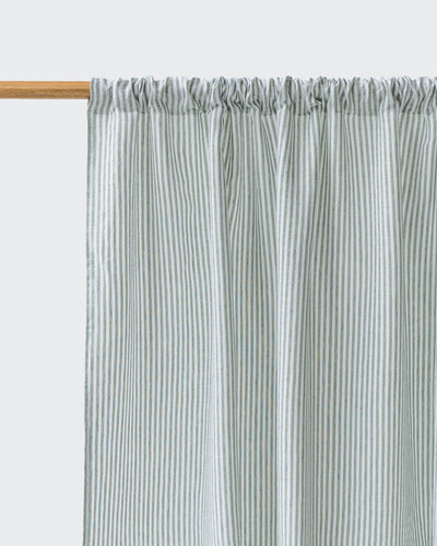 Rod Pocket Linen Curtain Panel in Striped in Forest Green | MagicLinen