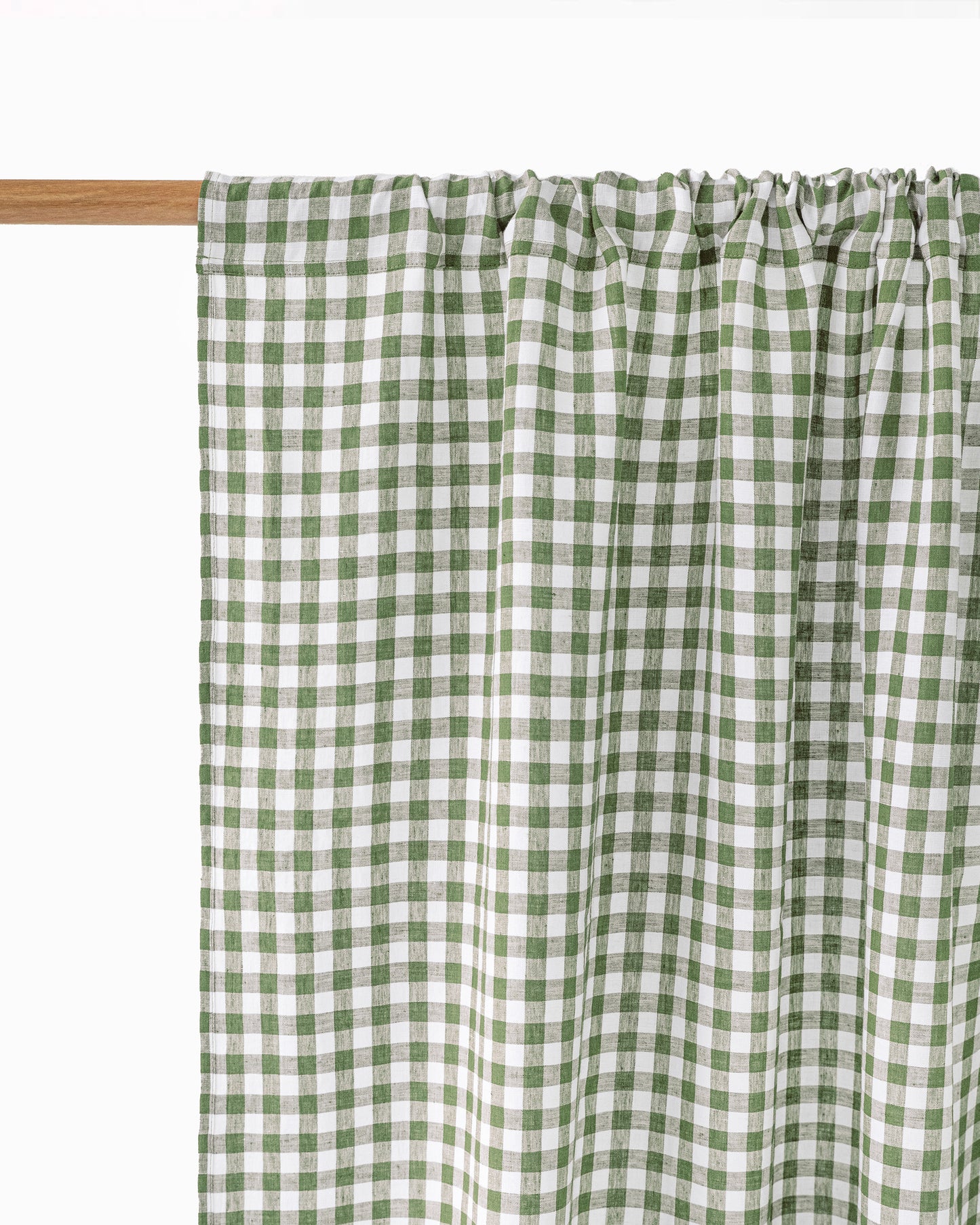 Rod pocket linen curtain panel (1 pcs) in Forest green gingham - MagicLinen