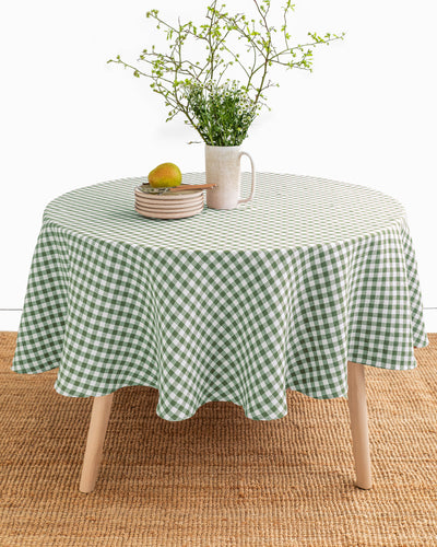 Round linen tablecloth in Forest green gingham - MagicLinen